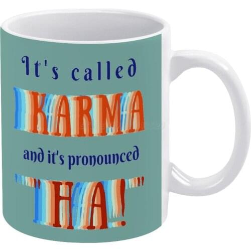 Karma , Mamma Mia Style White Mug Vintage Mug New Unisex Size Mug Karma Mamma Mia Mamma Mia 2 Movies Musicals Musical 7s Disco M