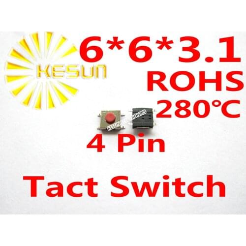 FREE SHIPPING 100PCS SMT 6X6X3.1MM 4pin Tactile Tact Push Button Micro Switch Momentary ROHS