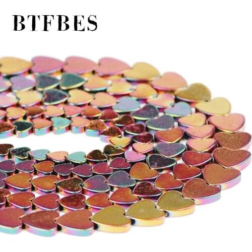 BTFBES Rose Red Peach Hearts6/8/10mm Hematite Natural Stone Loose Beads For Handmade bracelet Diy Charm Jewelry Making Wholesale