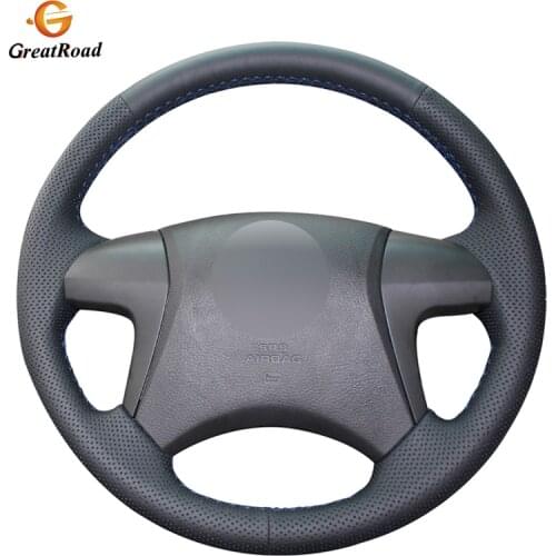 Hand Sewing Black Genuine leather Steering Wheel Covers for Toyota Highlander 2008 2009 2010 2011 2012 2013 2014 Camry