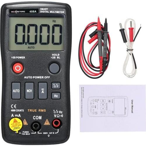 RM408A Digital Multimeter 8000 Counts True-RMS Auto Ranging AC/DC Voltage Temperature Measuring Meter Flash Light Backlight