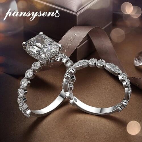PANSYSEN Solid 925 Sterling Silver Created Moissanite Gemstone Engagement Ring Sets Luxury Wedding Band Wholesale Fine Jewelry