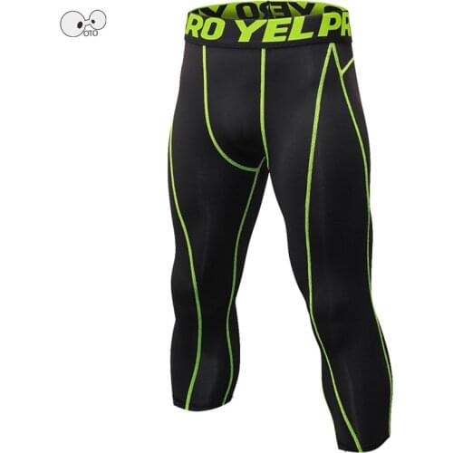 Compression Mens Capri Pants Quick Dry Skin Tights Sports Leggings High Elastic Fitness Trousers Male Running 3/4 Cropped Pants