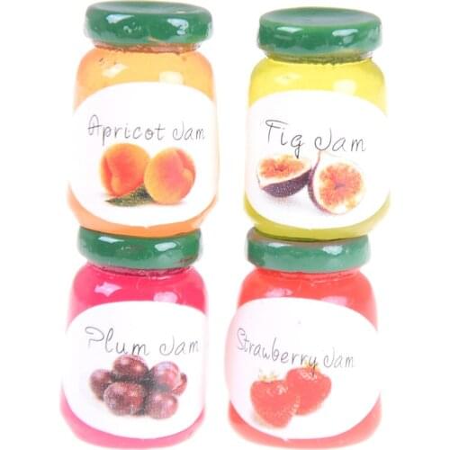 4pcs/lot Kitchen Doll House Jams 4 Bottles Jams DIY Dollhouse Food Play Dollhouse Miniatures Miniature Kitchen 1:12 Accessories