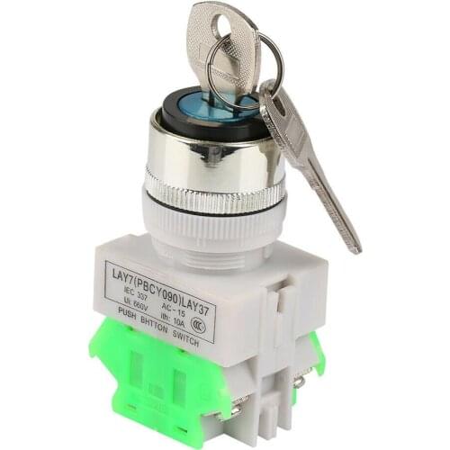 LAY37 AC 380V 10A DPST 2 Position 3 Position Rotary Selector Key Lock Switch 2no LAY7