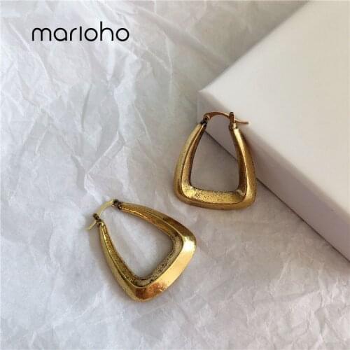 Marioho Copper Gold Color Square Hoop Earrings For Women Girl Classic Retro Fashion Geometric U Shape Earring Punk Party Jewelry