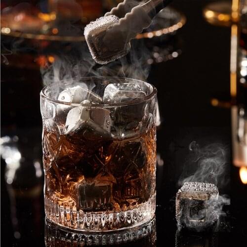 Reusable Ice Cubes Chilling Stones with Tongs & Freezer Storage Tray for Whiskey WineIce cube ice tongs set