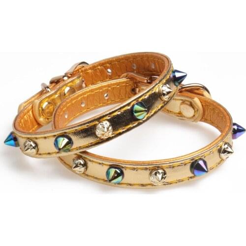 Fashion Collar Colorful Rivet Metal PU Leather Designer Dog Collar for Small Medium Dogs Puppy Accessories Christmas Pet Collars