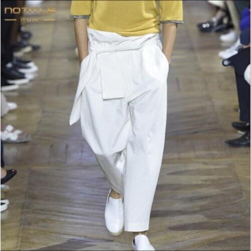 Men Clothing White Nine Points Pants Hairstylist Casual Feet Pants Plus Size Singer Costume Spring Catwalk Models Design 27-44