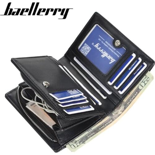 Baellerry Many Departments Card Wallet Men Short Purse Fashion Leather Wallet Vintage Men Wallets With Zipper Coin Pocket Purses