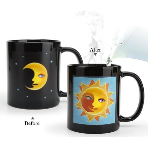 Novelty Gifts Sun Moon Temperature Changing Mugs,Color Changing Chameleon Mugs Heat Sensitive Cup Coffee Tea Milk Mug