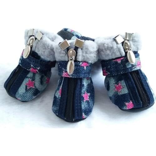 Small Pet Dog Shoes Denim Non-Slip Shoes Cotton Shoes Warm Winter Dogs Shoes Teddy Pet Soft Bottom Snow Boot 5 size