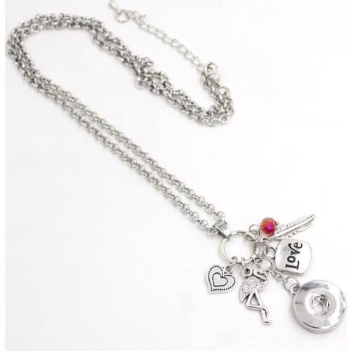 10pcs Wholesale 18mm Snaps Jewelry Flamingo Necklace Love Pendant Necklace Snap Necklaces Valentine Gifts