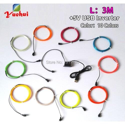 Powered By DC-5V With 1.3mm 3Meters 10Colors Select EL Wire Tube Rope Flexible Neon Cold Light Car Wedding Party Decoration