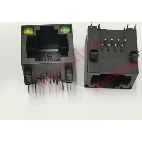 100PCS/Lot Plastic Black RJ45 8P8C Jack Connector With LED PCB Mount Network Internet Modular