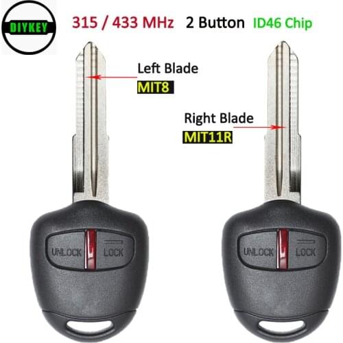 DIYKEY 315 / 433MHz ID46 Chip Replacement 2 Button Remote Key Fob for Mitsubishi Lancer Outlander MIT8 Left / MIT11R Right Blade