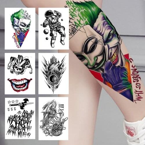 Halloween Mouth Clown Temporary Tattoo For Women Men Adult Child Black Astronaut Tatoos Sticker Fake Warrior Devil Tattoos Leg