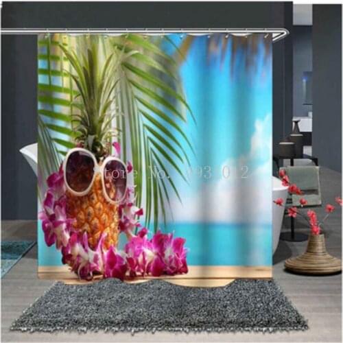 Tropical Fruit Pineapple Green Leaf Plant White Plumeria Shower Curtain Multi-size Waterproof Bathroom Curtains Home Decor
