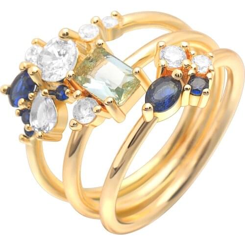 UFOORO 3pcs Elegant Cubic Zirconia CZ Gold Jewelry Classic Fashion Design Love Finger Ring Sets For Women Bijoux Anillos