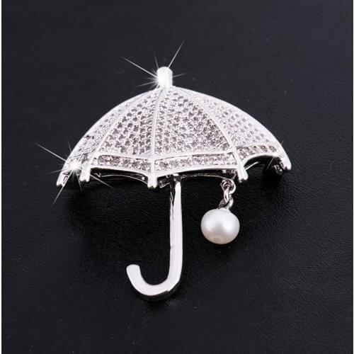 Mziking AAA Zircon umbrella Brooches Pins for Women Large Simulated pearl white Brooch Collar Broches Party Jewelry Accessories
