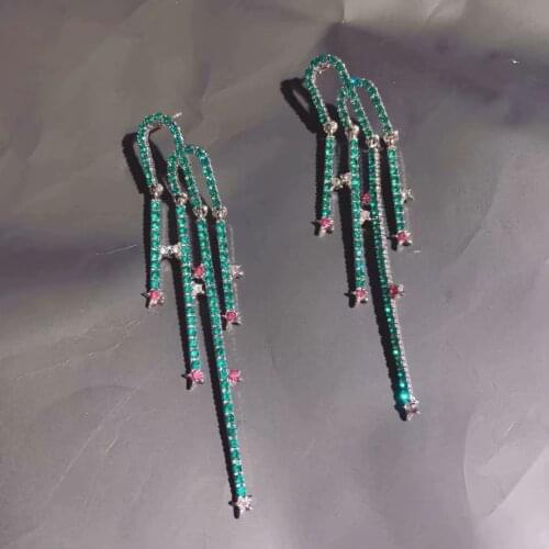 Jouval Luxury Crystal Cactus Long Drop Earrings Rhinestone Tassel Earring Star Plant Dangle Brincos For Women Statement Jewelry