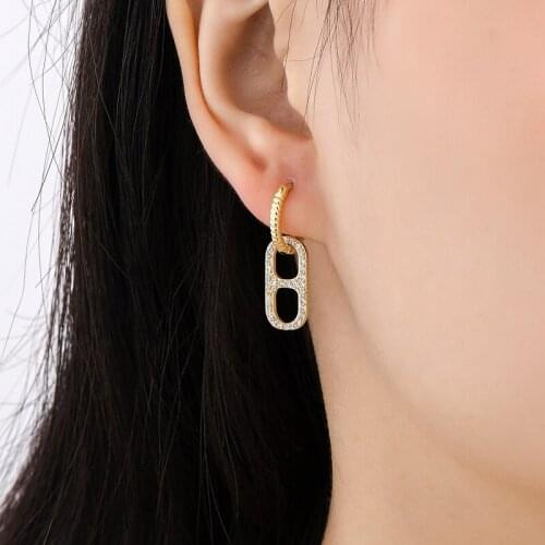 Fashion Cubic Zircon Geometric Statement Earrings Gold Color Punk Earrings For Women Jewelry
