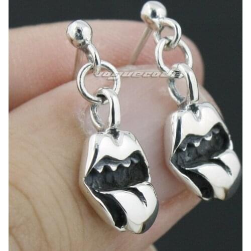 925 Sterling Silver Mouth Tongue Mens Biker Rocker Stud Earring 8M020