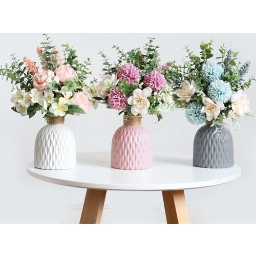 1pc Nordic Style Plastic Flower Vase Ornament Wedding Modern Decorations Imitation Ceramic Flower Pot Home Office Decoration