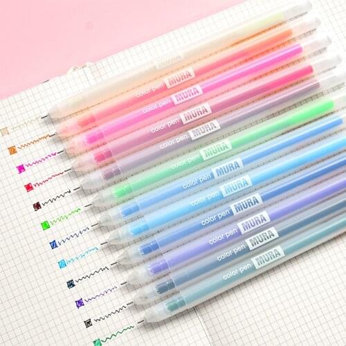 12pcs Color Gel Ink Pen Set Ballpoint 0.5mm Transparent Body Colorful Marker Liner Highlighter Drawing Pens Office School A6127