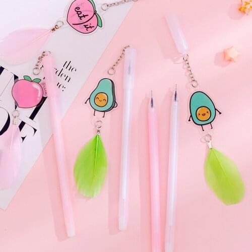 36 pcs/lot Avocado Peach Feather Pendant Gel Pen Cute 0.5mm black ink Neutral Pen School Office writing Supply Promotional Gift