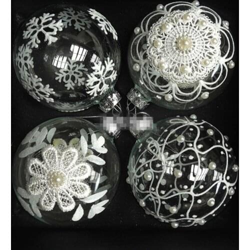 4pcs/pack Four Different Drawing Glass Globe Handmade Ball Christmas Day Decoration Pendant Festival Friend Gift