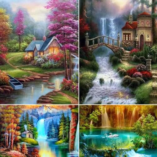 5D DIY Diamond Painting Waterfall Landscape Cross Stitch Kit Full Drill Embroidery Mosaic Art Picture of Rhinestones Home Decor