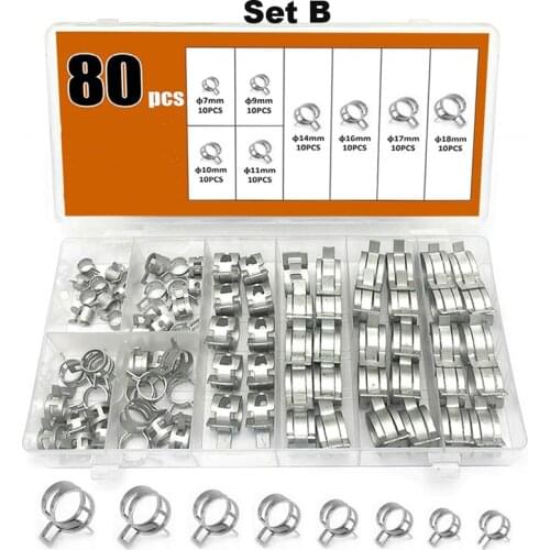 Free Shipping 80pcs/set 7-18mm Spring Clip Hose Clamp Fastener Fuel Line Hose Water Pipe Air Tube Car Plumbing Tools