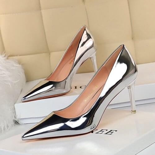 BIGTREE 2020 Fashion Women Designer Gold Silver High Heels Pumps Patent Leather Stripper Stiletto Wedding Holographic Shoes Plus
