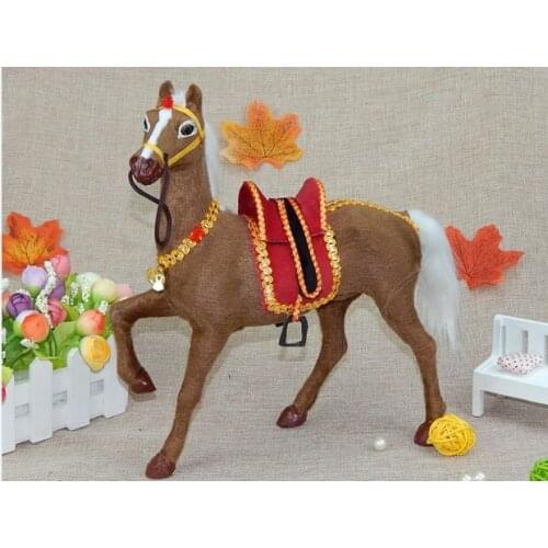 Large 29x27cm saddle horse polyethylene&furs raise leg up brown horse model prop,home decoration Xmas gift w1499