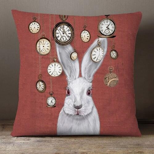 Lovely Rabbit Deer Fox Bear Cushion Covers Animal Cosplay Beige Linen Pillow Case 45X45cm Sofa Decoration