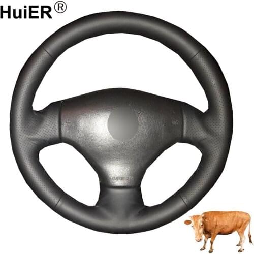 Hand Sewing Car Steering Wheel Cover Funda Volante Top Cow Leather For Peugeot 206 1998-2005 206 SW 2003-2005 206 CC 2004 2005