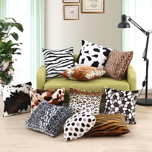 Spot pattern cartoon animal print decorative cushion cover 45x45cm fiber super soft short plush bedroom sofa home square pillow