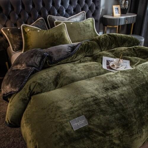 Home Textiles Dark Green Winter Flannel Quilt Cover Pillow Case Winter Bedding Sets 4pcs Soft Warm Duvet Cover Flannel Sheet