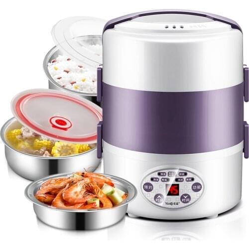2L Electric Lunch Box 3 Layer Multifunction Steam Heating Rice Cooker with Steamer Portable Insulation Food Container Warmer