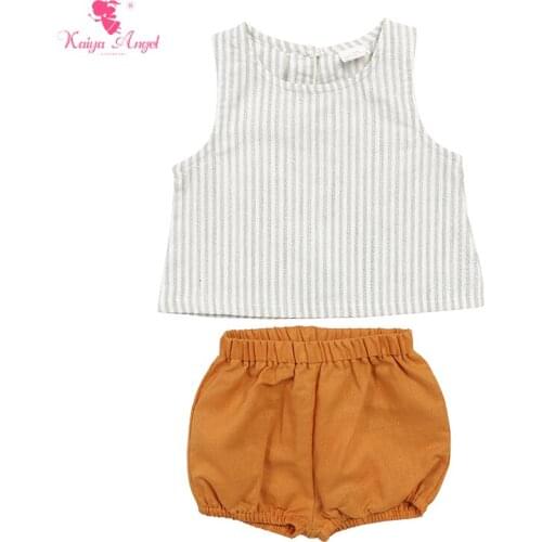 Kaiya Angel 2019 Hot Baby Girl Boy Outfits Set Sleeveless Shorts Daily Wear Toddlers Grey And White Stripes Factory Wholesale
