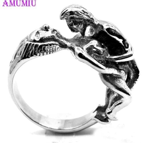 AMUMIU Jesus Sex Rings Making Love Affectionate Finger Rings For Lovers husband Wife Stainless Steel Ring couple Jewelry R013