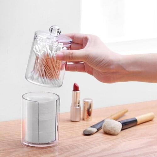 Cosmetic Storage Box Bathroom Organizer Storage Box Cotton Ball Qtip Holder Acrylic Clear Storage Jar Dustproof Waterproof