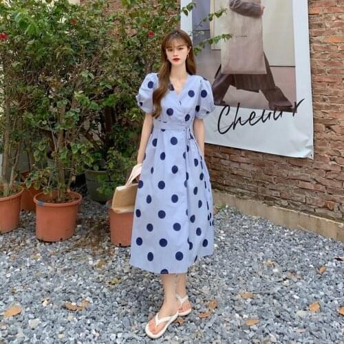 Summer Ladies Long Skirt White Polka Dot Beach Skirt Long Dress Womens Evening Party Dress Summer Dress