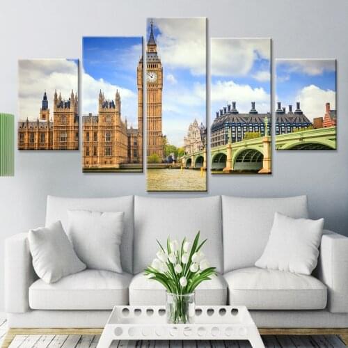 Modular Canvas Painting Framework For Living Room HD Prints Poster 5 Pieces London Tower Landscape Pictures Wall Art Home Decor