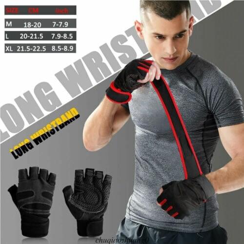 Mens Sport Gloves Non-Slip Weight Lifting Gym Gloves Wrist Wrap Exercise Training Fitness Mittens Half-Finger Cycling Gloves