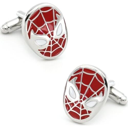 Mens Spider Man Cuff Links Copper Material Red Color Superheroes Design