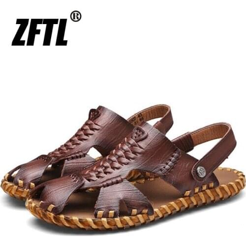ZFTL New mens casual Sandals mens shoes hand-woven Genuine leather sandals and slippers Oxford Roman Summer beach sandals 052