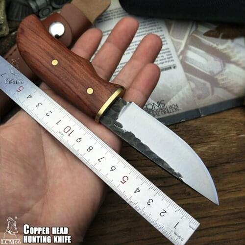 LCM66 hunting straight knife tactical knifeFixed Knives,steel head+solid wood handle Survival Knife,Camping Rescue Knife tools