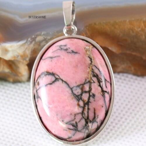 Necklace Pendant Oval CAB Cabochon Natural Stone Bead Pink Rhodonite Women Jewelry Gift 1Pcs K680 Free Shipping